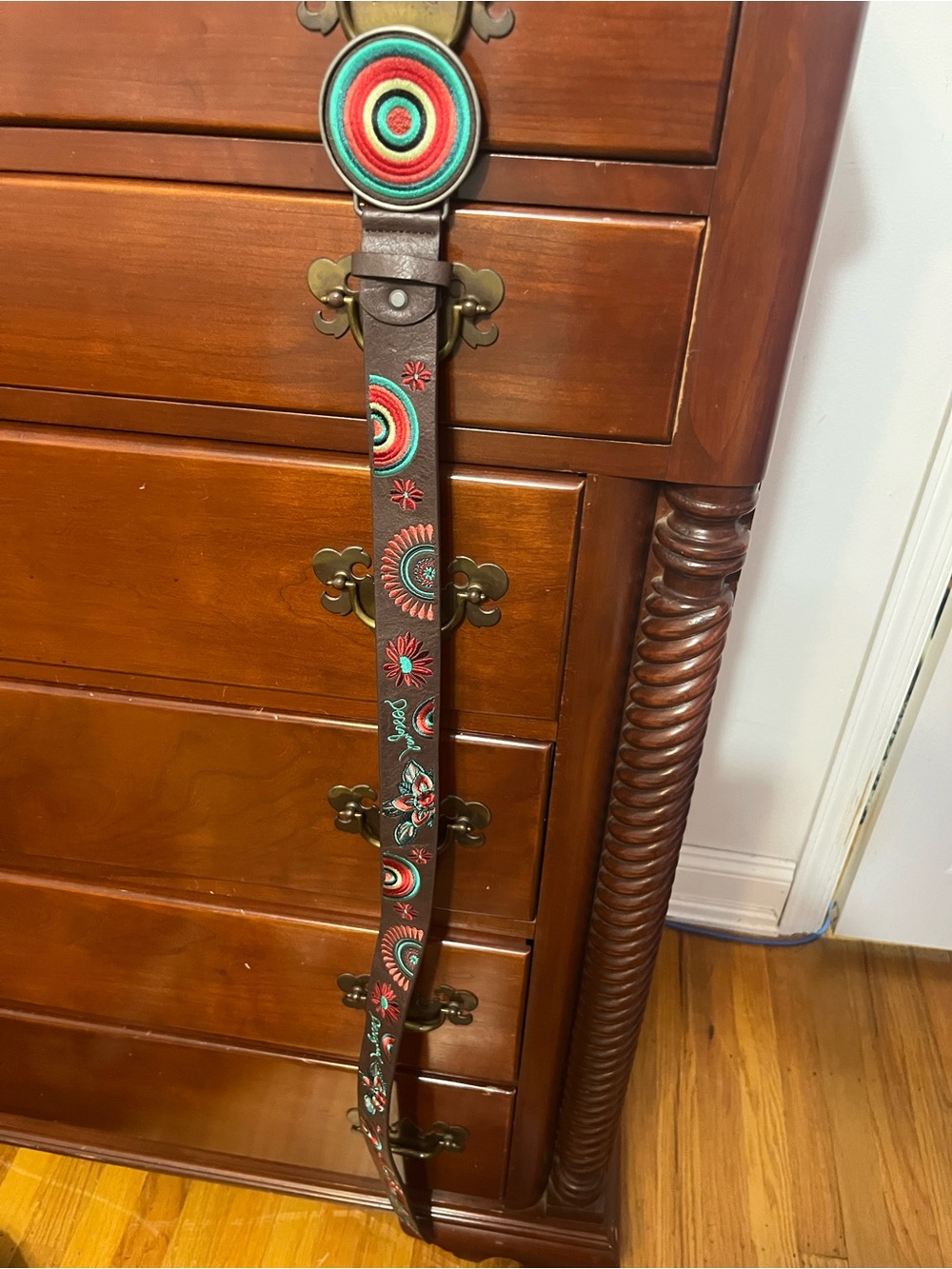 Desigual women’s brown intricate unique colorful embroidered belt - Picture 4 of 7